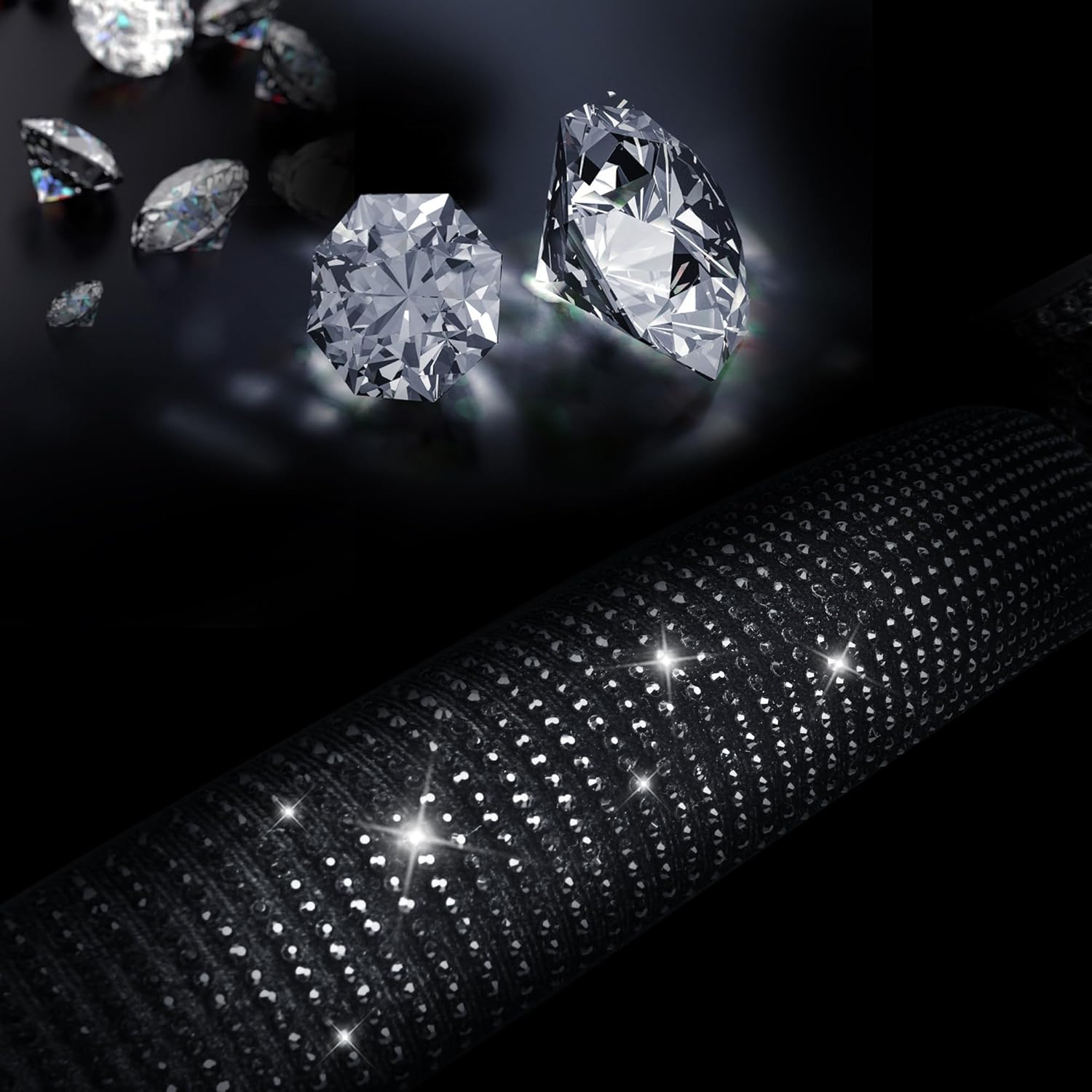 Bling Diamond Leather Steering Wheel Cover, With Sparkly Crystal Glitter Rhinestones Universal Fit 14"1/2-15" Car