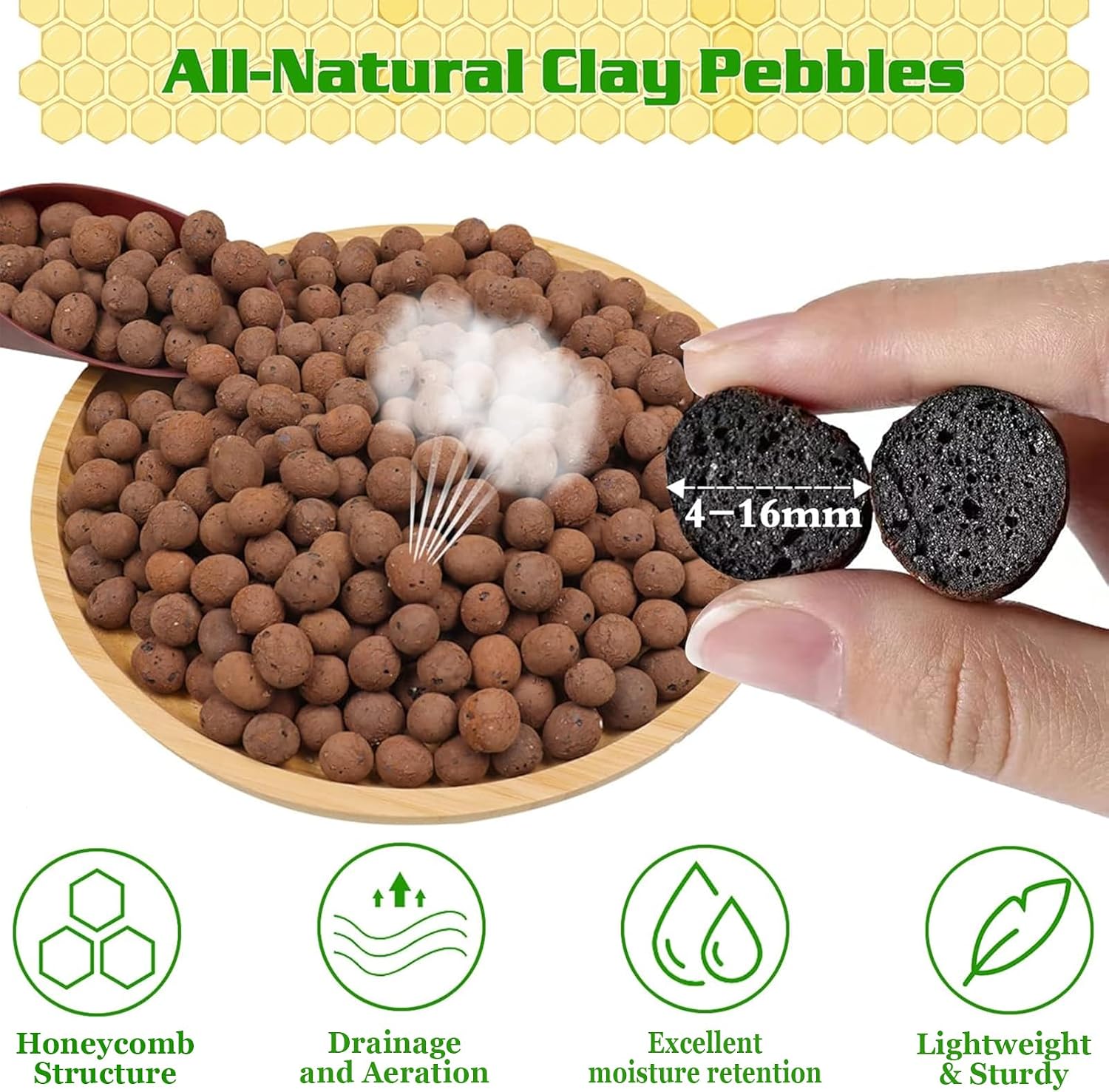 4LB Leca Clay Pebbles for Plants, 4mm-16mm Clay Balls for Hydroponic | Drainage, Reusable, Aeration, Moisture