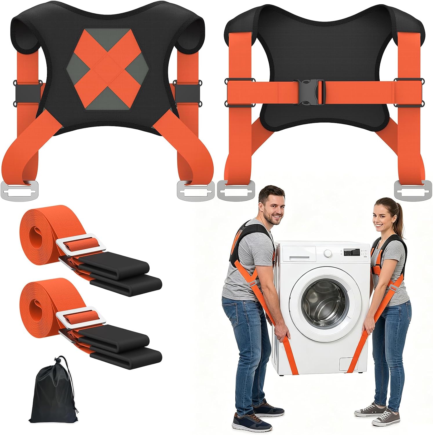 Moving Straps for Lifting 2-Person: Heavy Duty Furniture Appliance | Shoulder Forearm Mode Padded Back Support 2