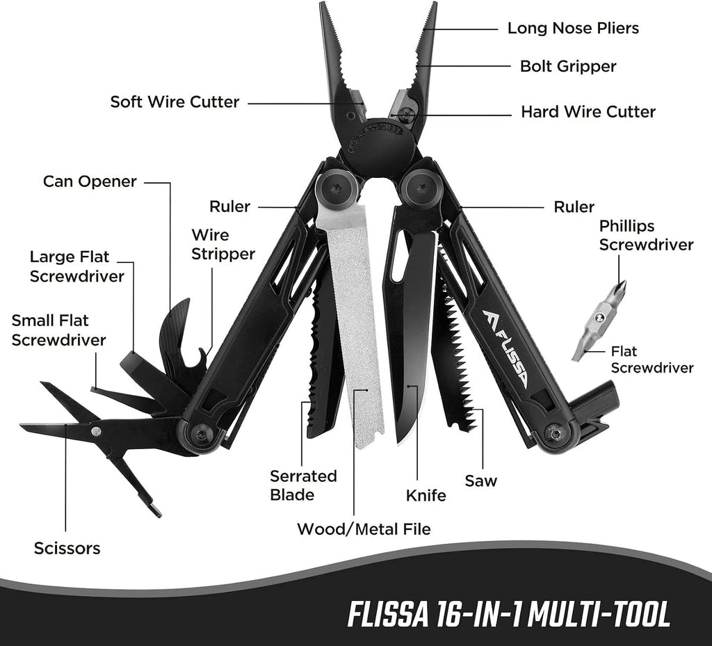 16-in-1 Multitool Pliers with Sheath Stainless Steel EDC | Equipped with Knife, Saw, Screwdrivers, Scissors and