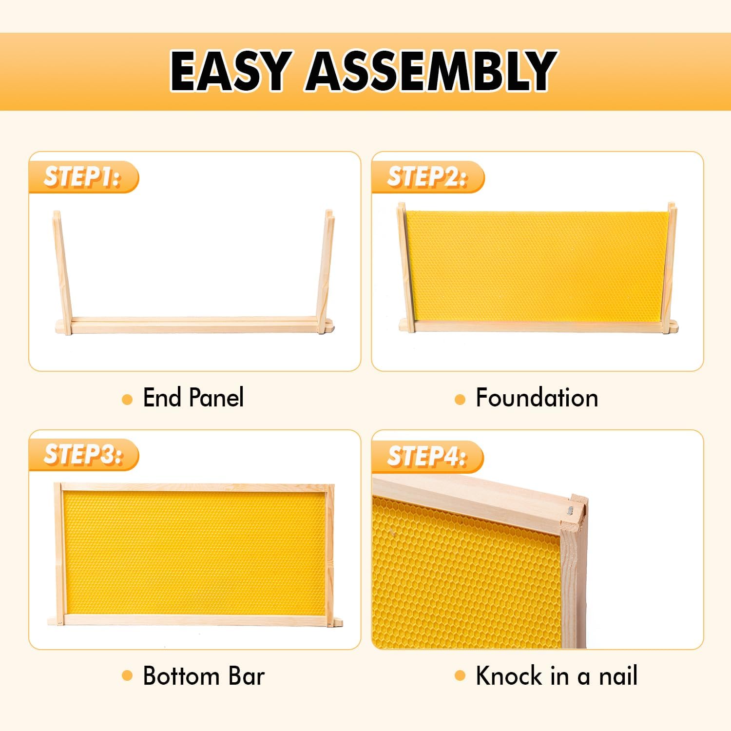 10 Pack Beehive Frames with Wax Dipped Plastic Foundations, Deep Brood Box Bee Frames 9-1/8 Inch for Beekeeping (Yellow)