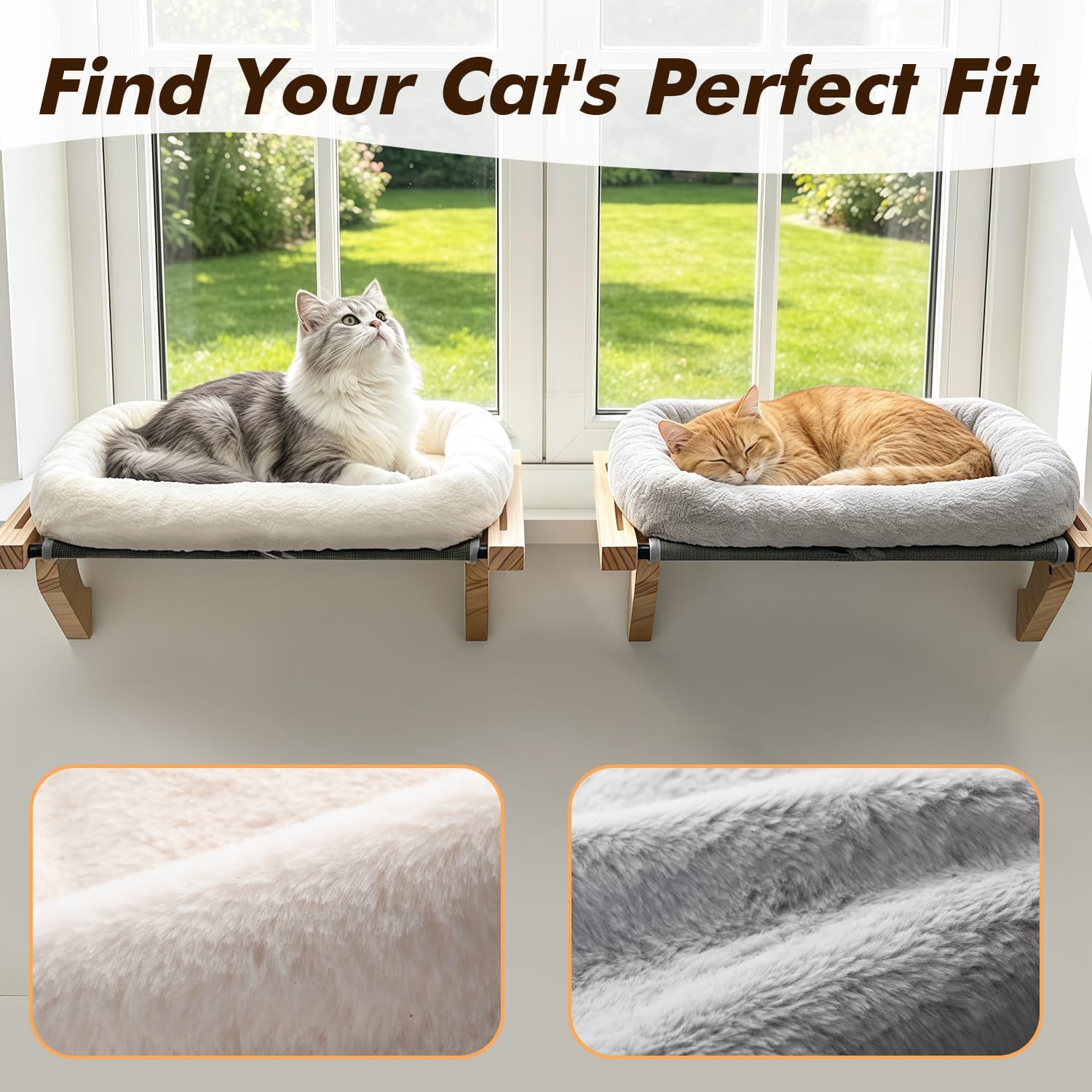 Cat Sill Window Perch Sturdy Hammock Window Seat with Cushion Bed Cover, Wood & Metal Frame for Large Cats, Easy to