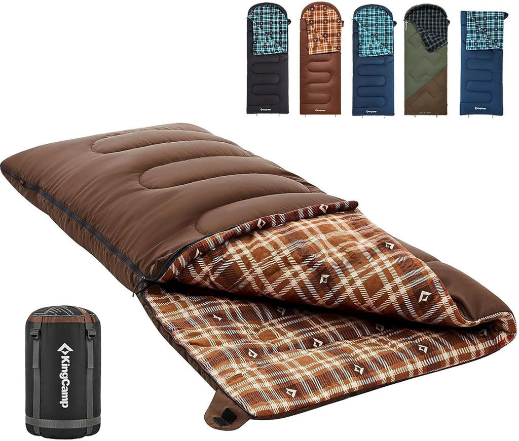 Sleeping Bag for Adults, 100% Flannel XL Big and Tall | Cold Weather Warm Sleeping Bags with Compression Sack