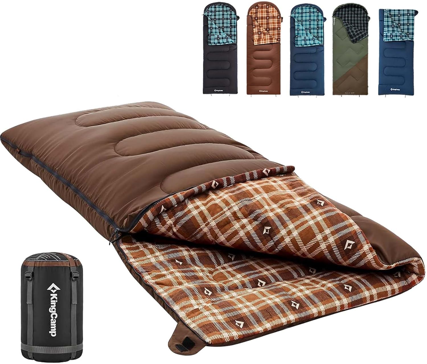 Sleeping Bag for Adults, 100% Flannel XL Big and Tall | Cold Weather Warm Sleeping Bags with Compression Sack