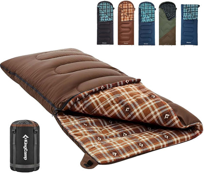 Sleeping Bag for Adults, 100% Flannel XL Big and Tall | Cold Weather Warm Sleeping Bags with Compression Sack