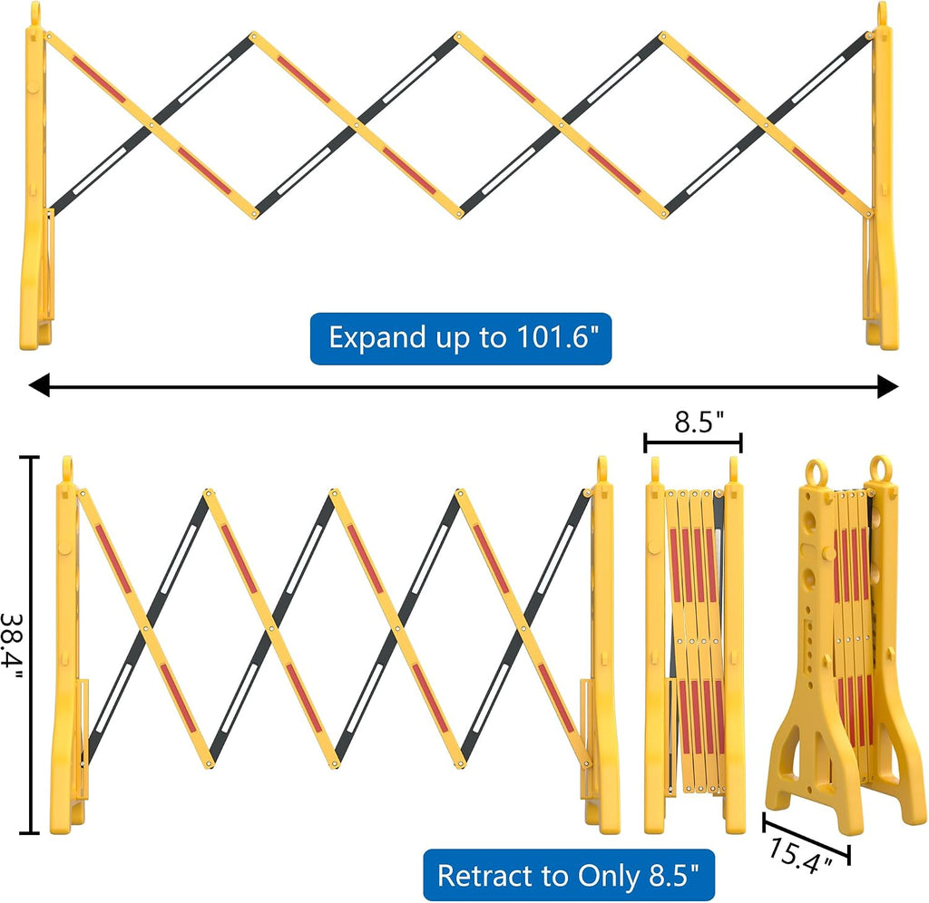 Expandable 8.46ft Safety Barricade,Retractable Security Barrier Water Filled Weighted Base,Adjustable Traffic