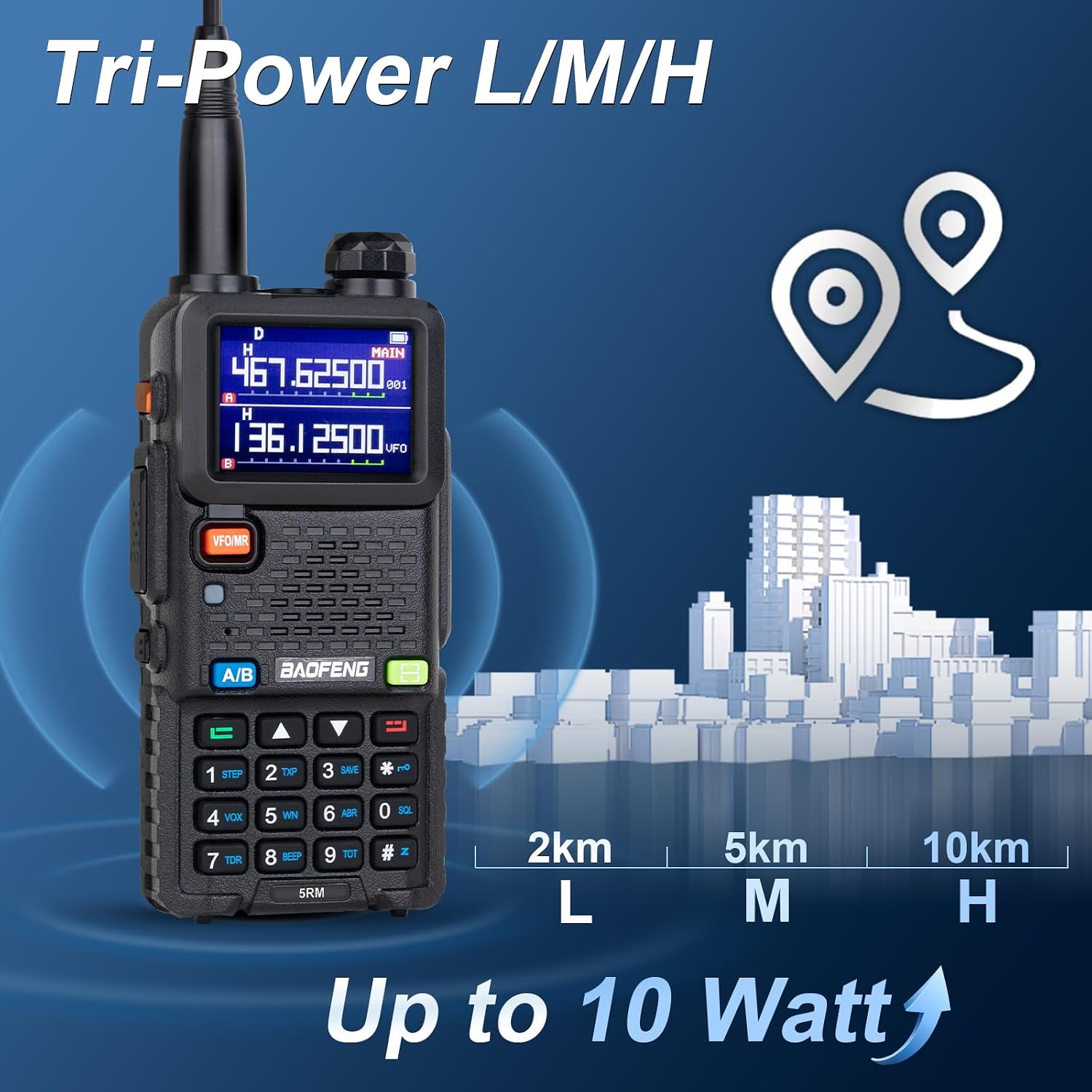 Ham Radio BAOFENG Radio 5RM 10W Handheld Long Range Walkie Talkies NOAA Emergency Two Way Radio with 999CH, USB-C