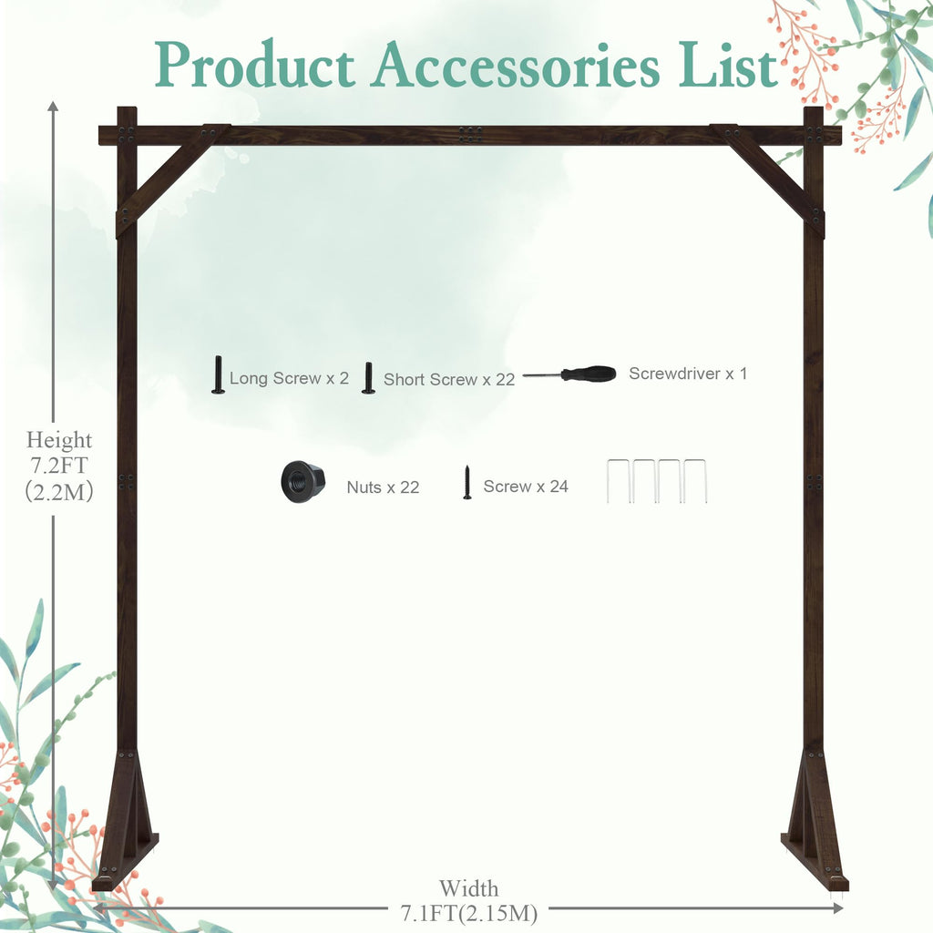 Wooden Wedding Arch 7.2FT Square Wood Arches Arbor Backdrop Stand
