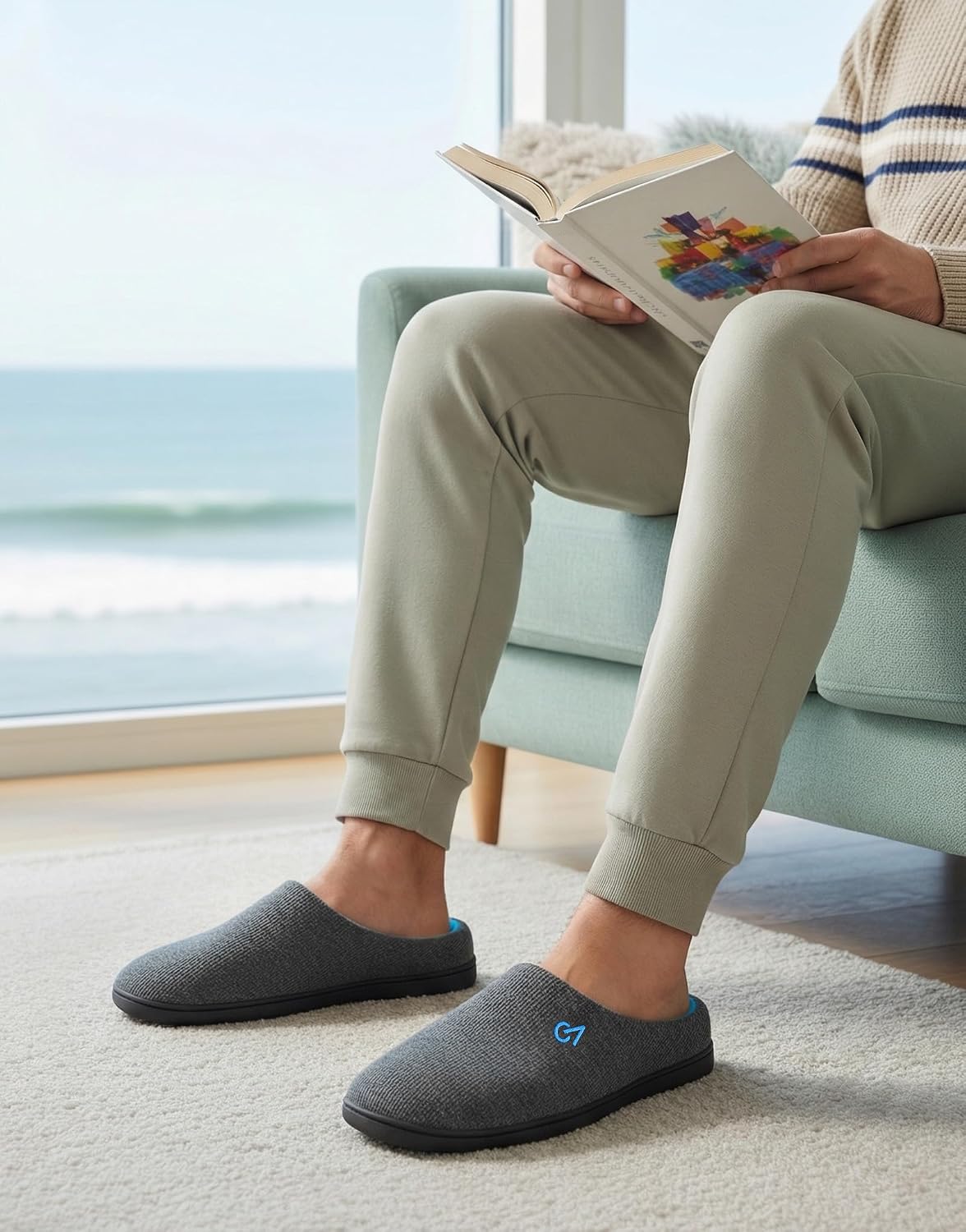 Men's Two-Tone House Slippers Memory Foam Indoor Rubber Sole | Memory Foam,Slip on,Two-Tone,Supportive,Comfy,Non-slip