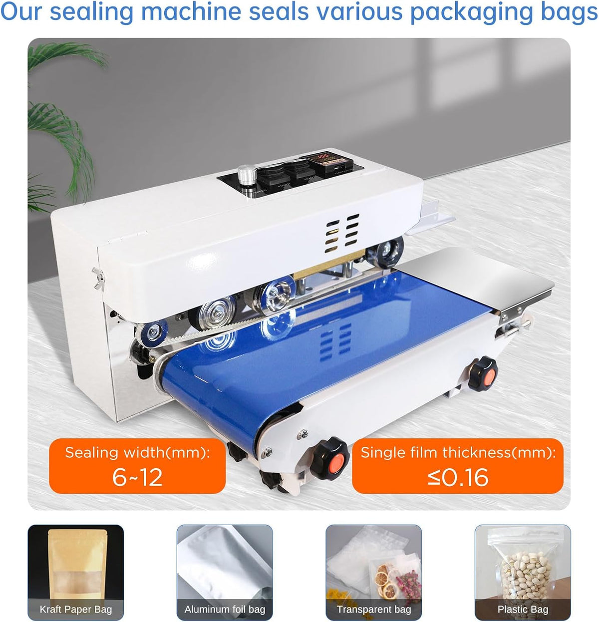 Commercial Heat Sealer Machine, Automatic Continuous Bag Band Sealing Machine with Digital Temp Control, Adjustable