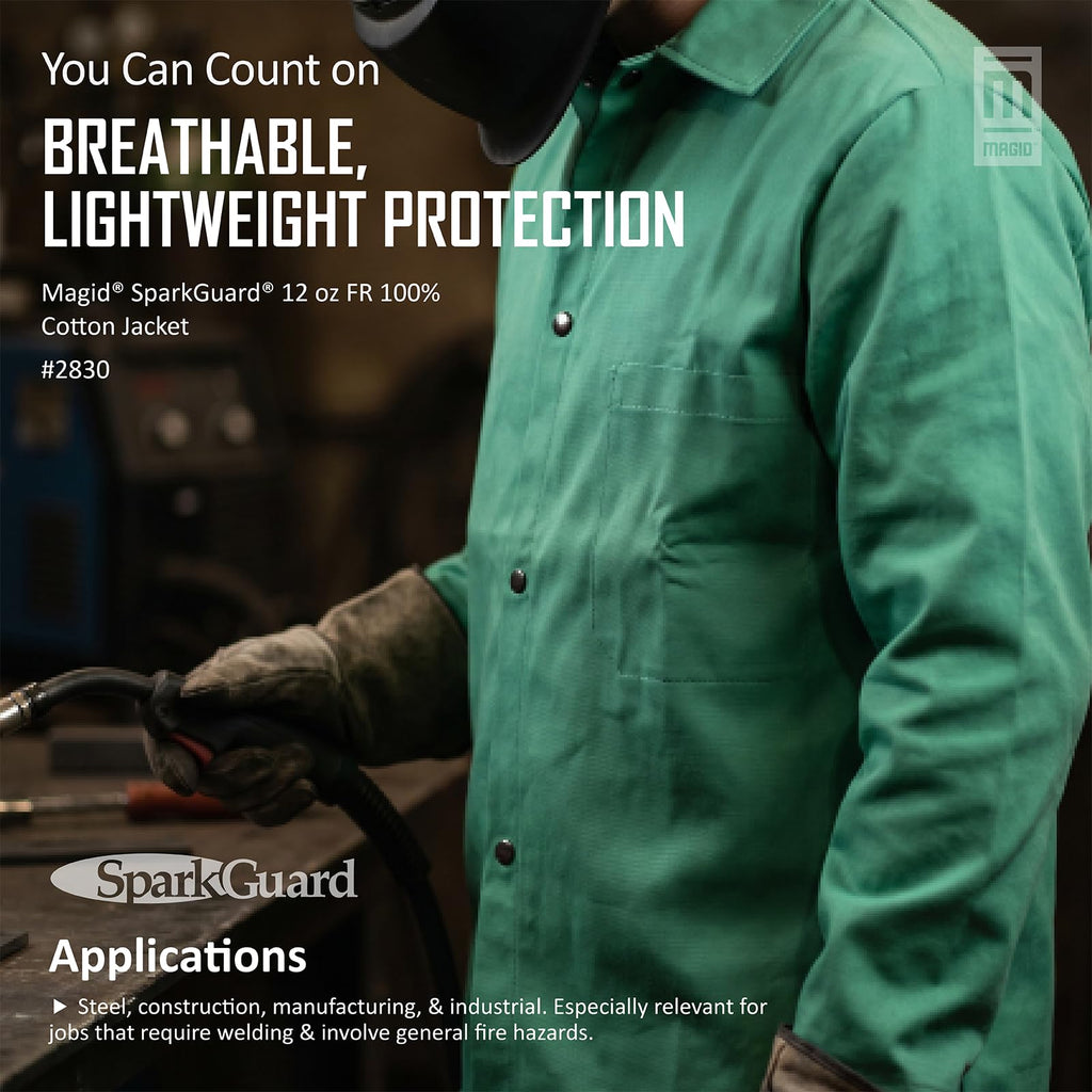 SparkGuard Flame Resistant Green Welding Jacket, 1 Jacket