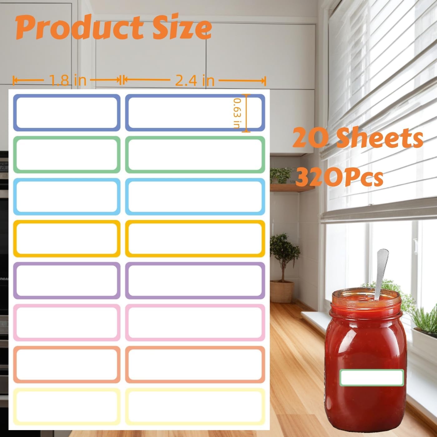 Waterproof Removable Name Labels, Colored Border Bottles Labels 320, Write-on Label Colorful Name Tags for Office
