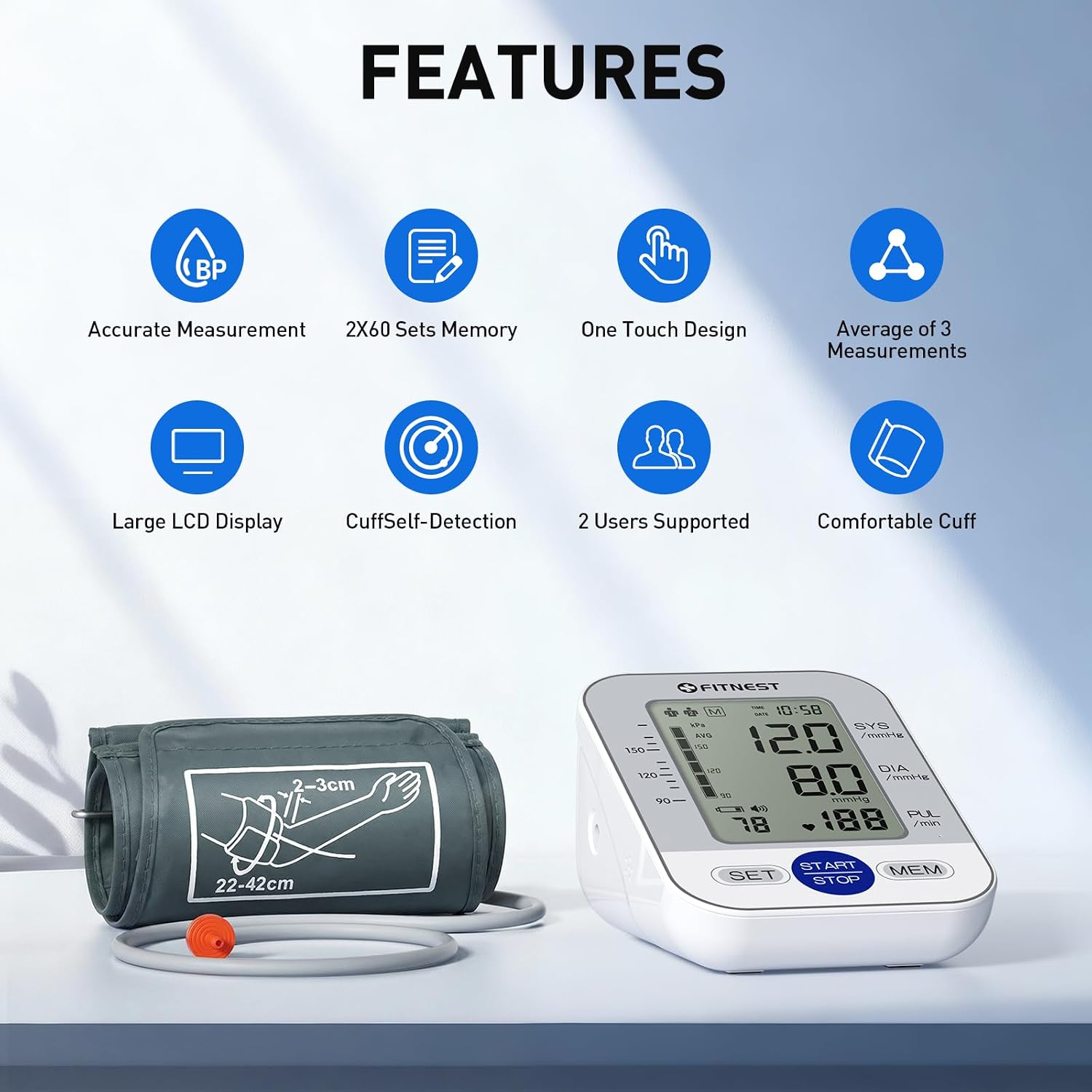 Blood Pressure Monitor, Automatic Digital Upper Arm BP Machine for Home Use