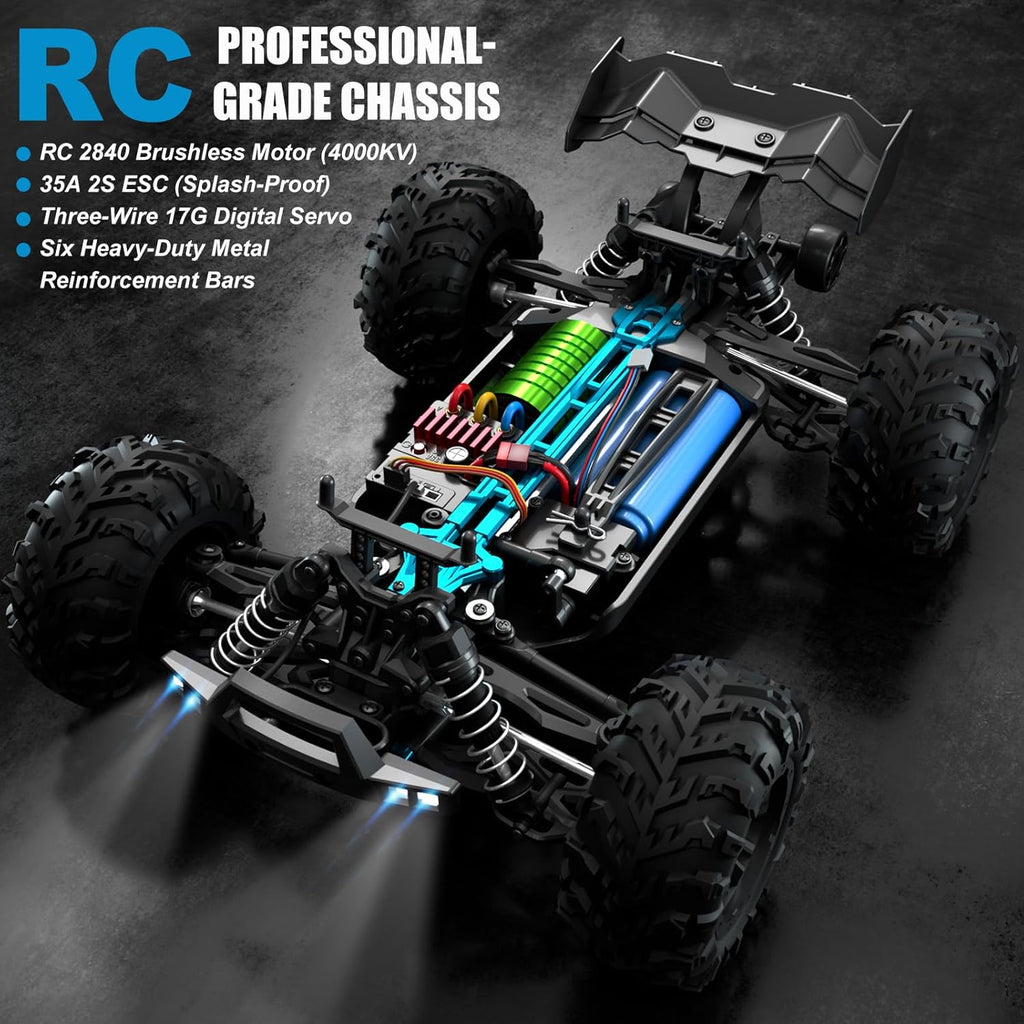 1:16 Scale Brushless RC Car - 50+ MPH High Speed All Terrain Off-Road Monster Truck for Adults & Teens 14+ | 2.4GHz