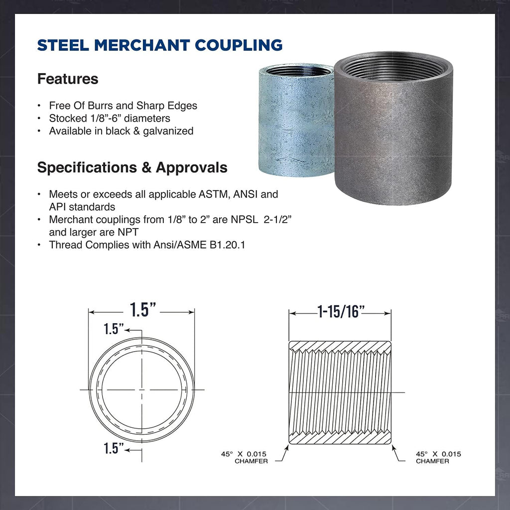 Supply Giant NDCT0300 1" Straight Merchant Steel Coupling With Black Coating