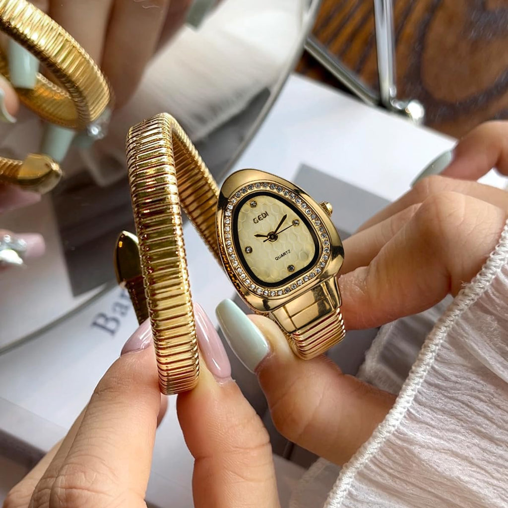 Snake Bracelet Watches for Women, Elegant Wrap Around Bangle Wristwatch, Fashion Jewelry Style Quartz Watch, Snake