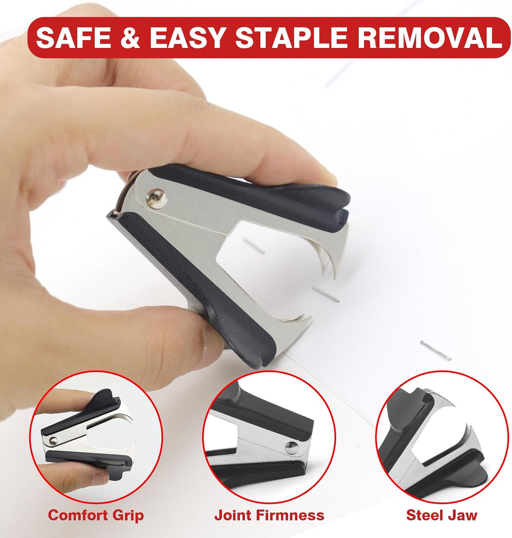 Heavy Duty Stapler, Black Stapler with Staples and Staple Remover for Desk