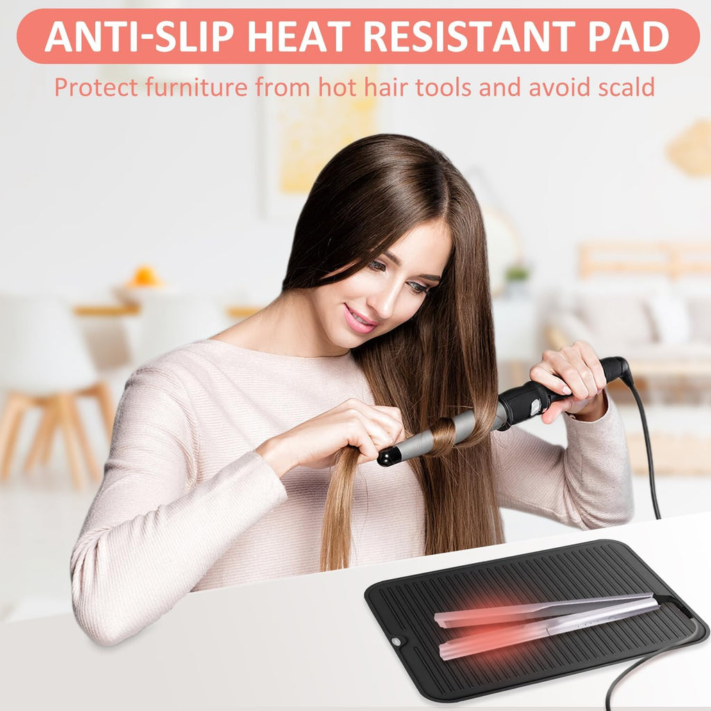 Large Heat Resistant Silicone Mat for Hair Tools: Curling Iron, Flat Iron, Hair Straightener - Portable Hair Styling