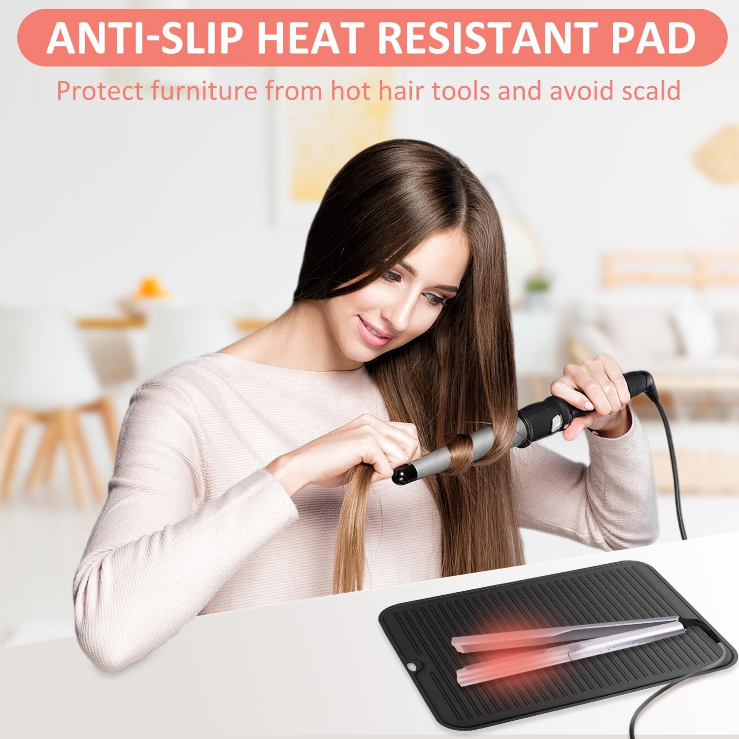 Large Heat Resistant Silicone Mat for Hair Tools: Curling Iron, Flat Iron, Hair Straightener - Portable Hair Styling