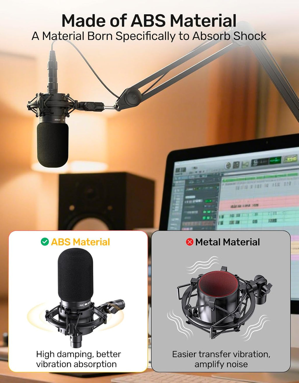 Custom Microphone Shock Mount with Pop Filter for AT2020/2035 | Anti-vibration Suspension Shock Mount Mic Holder