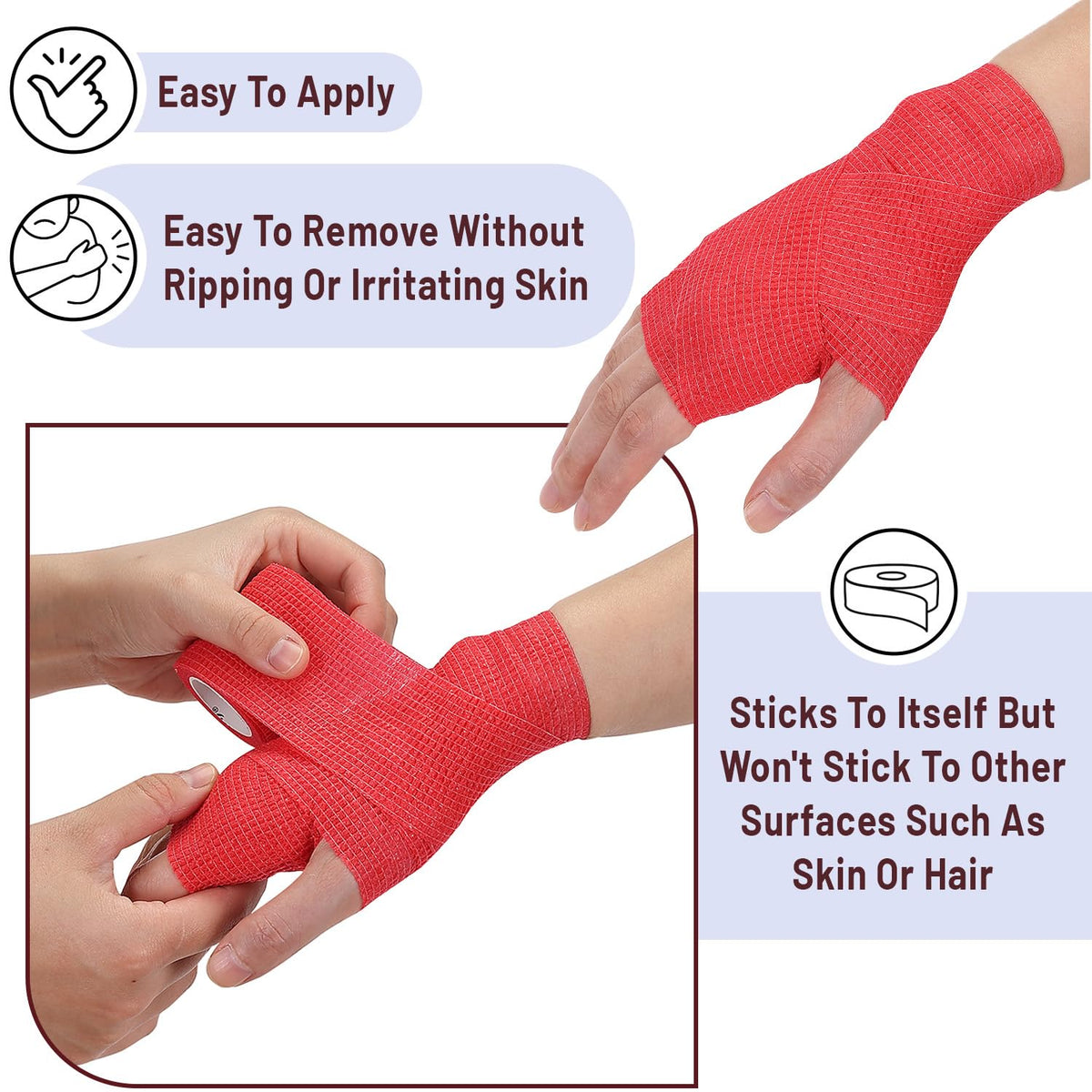Self Adhesive Bandage Wrap, 2" x 5 Yards, 6 Pack
