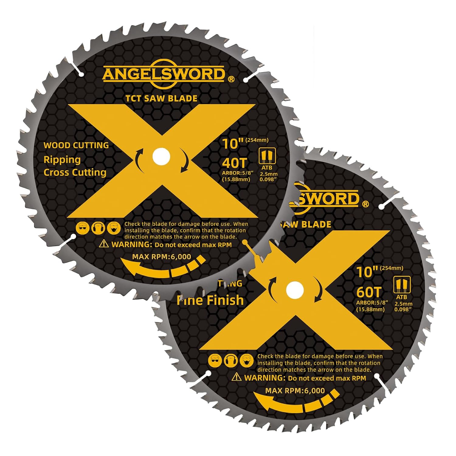 10 Inch Table Saw Blade/Miter Saw Blade, 40T for Ripping, Cross Cutting&60T for Fine Finish Wood Cutting, 2 Pack