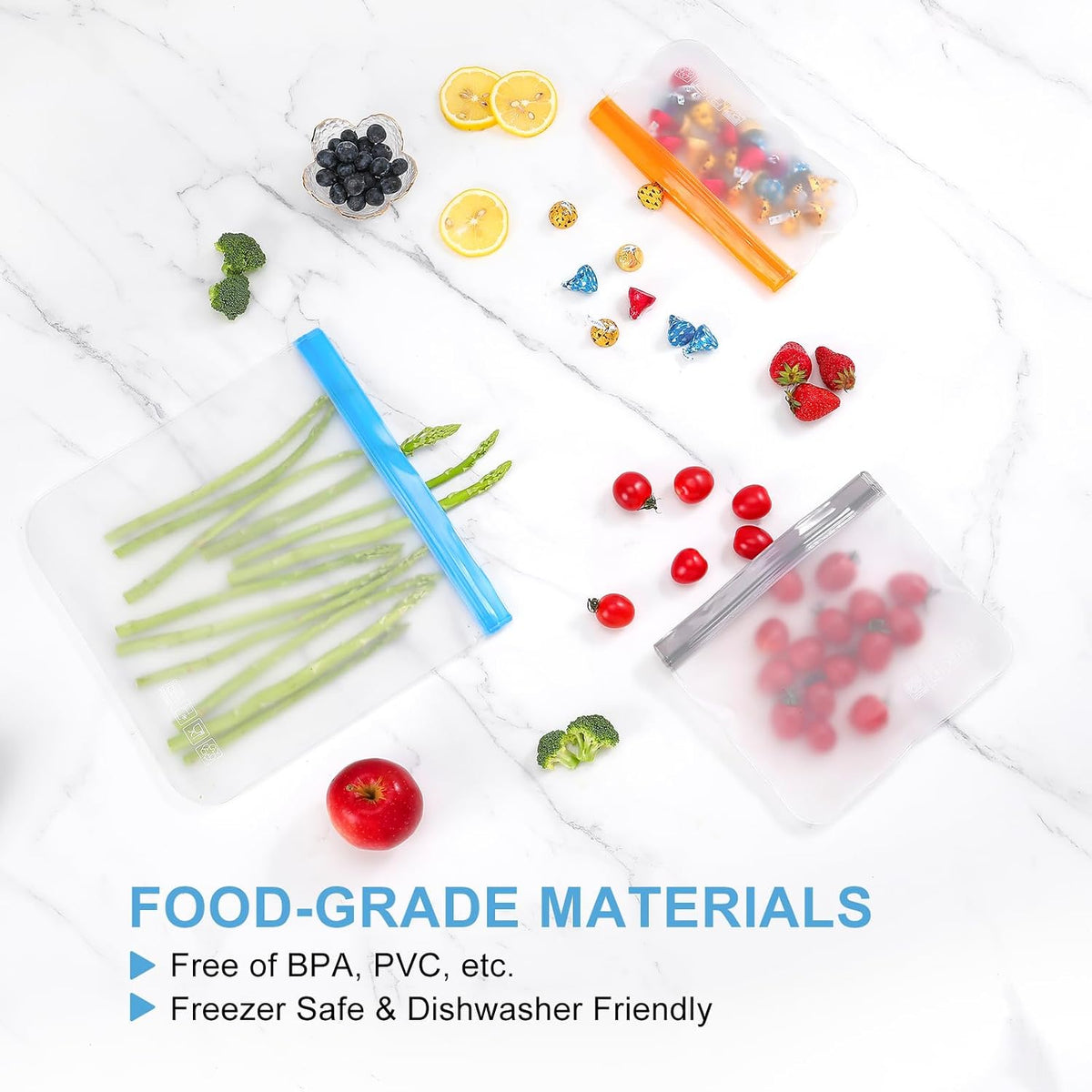10 Pack Reusable Freezer Bags Dishwasher Safe, Food Storage Bags