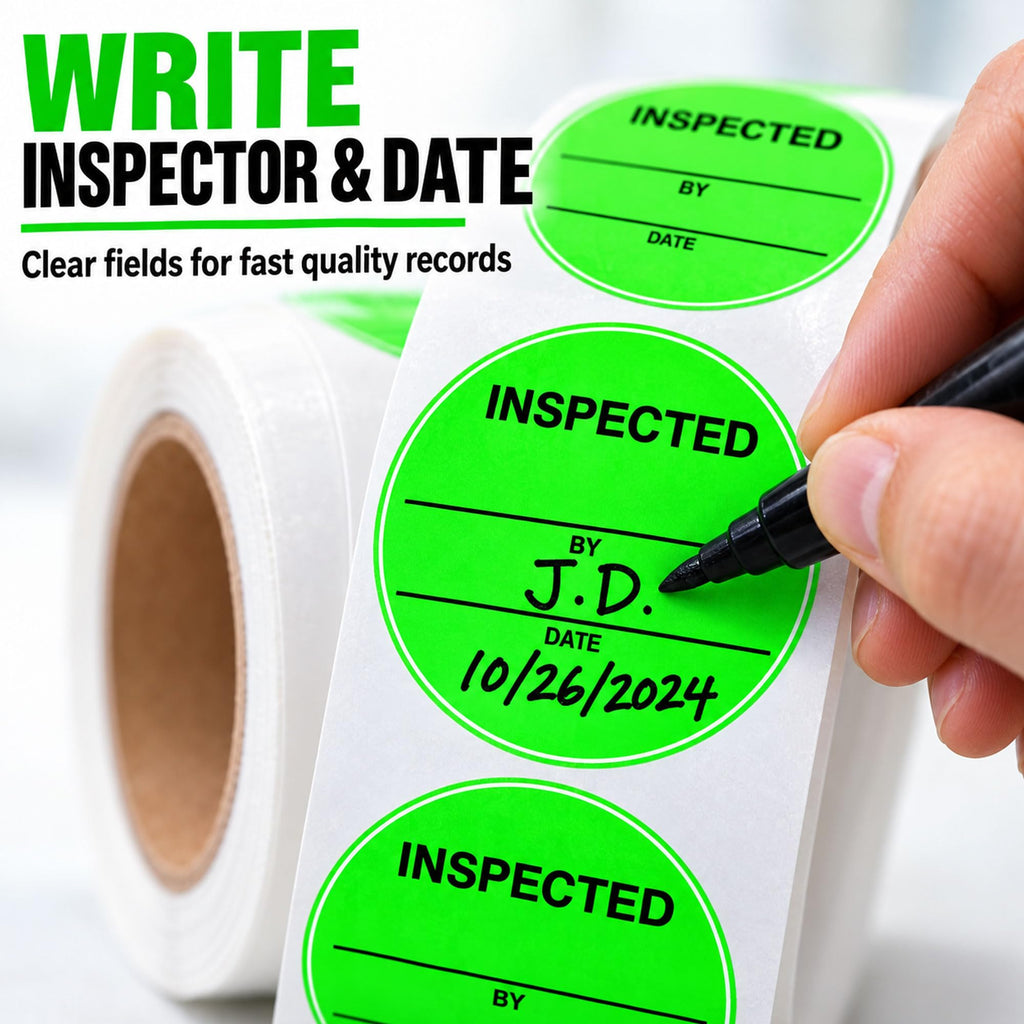 Fluorescent Green Inspected Stickers Quality Control Inventory Labels