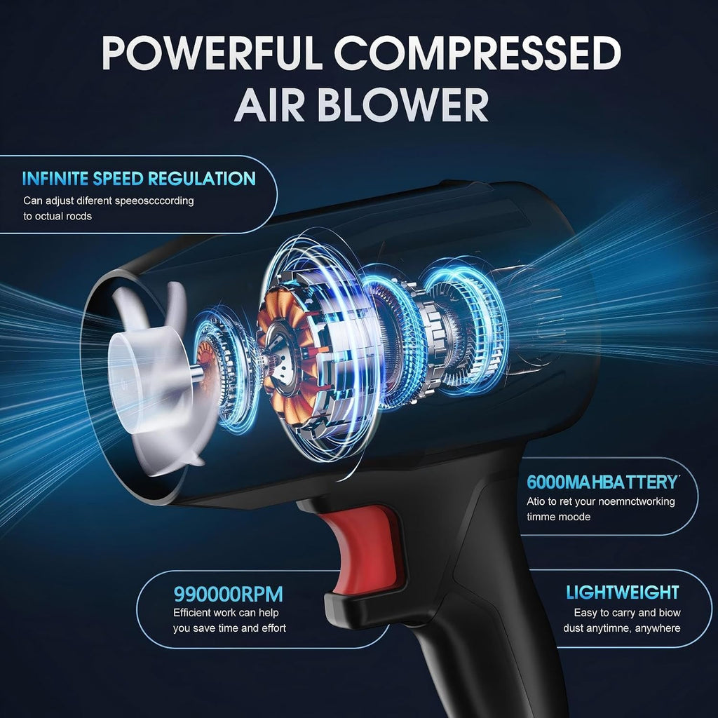 Leaf Blower, Electric Cordless Leaf Blower，Lightweight Handheld Blower | 990000 RPM High-Speed,6000MAh Large-Capacity