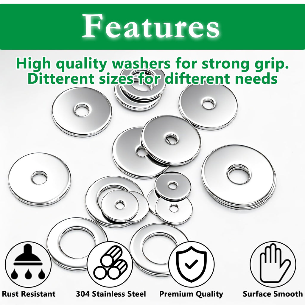 455PCS Fender Washers Assortment, 304 SS, 15 Metric Sizes, M3-M12