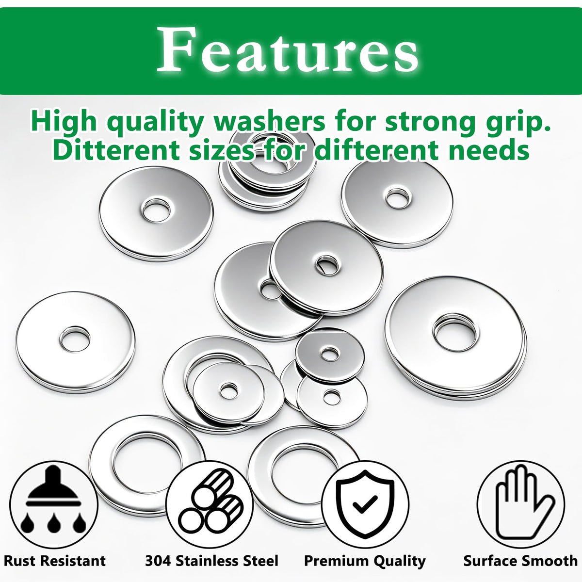 455PCS Fender Washers Assortment, 304 SS, 15 Metric Sizes, M3-M12