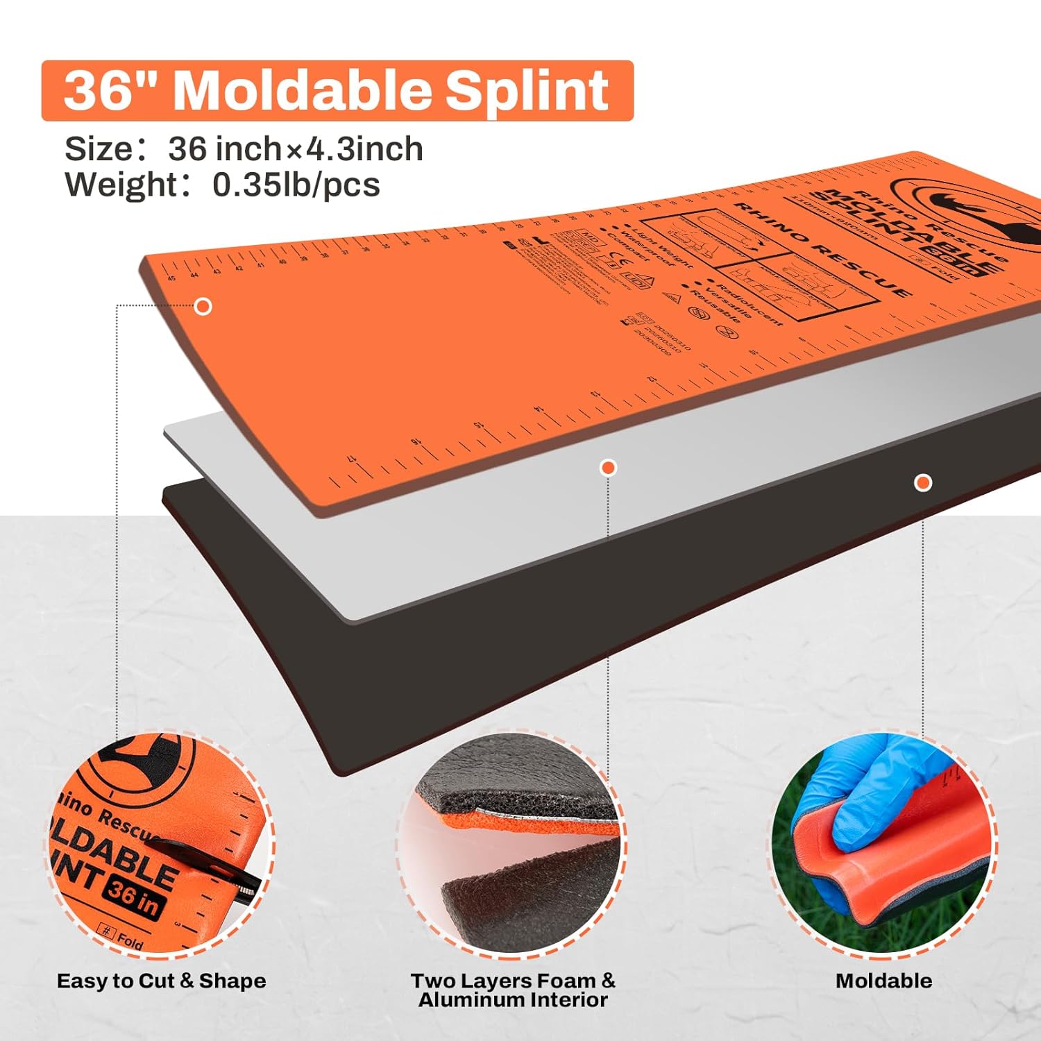 First Aid Splint 36" X 4.3" Orange-Gray, Keep Bones in Position (1, Folded)