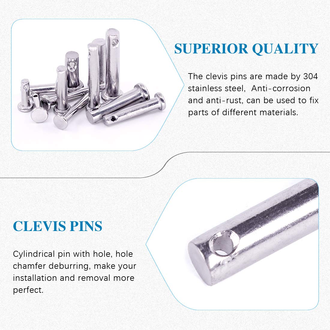 Glarks 64Pcs 12 Sizes 304 Stainless Steel Flat Head Single Hole Clevis Pins Assortment Kit