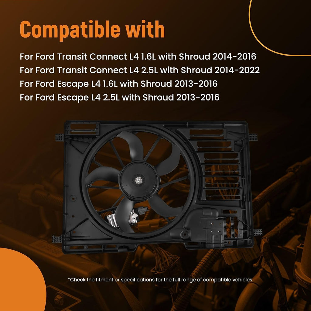 maXpeedingrods Radiator Cooling Fan with Shroud Assembly for Ford Escape 2013-2016 Transit Connect 2014-2022, CV6Z8C607Q CV6Z8C607A FO3115195