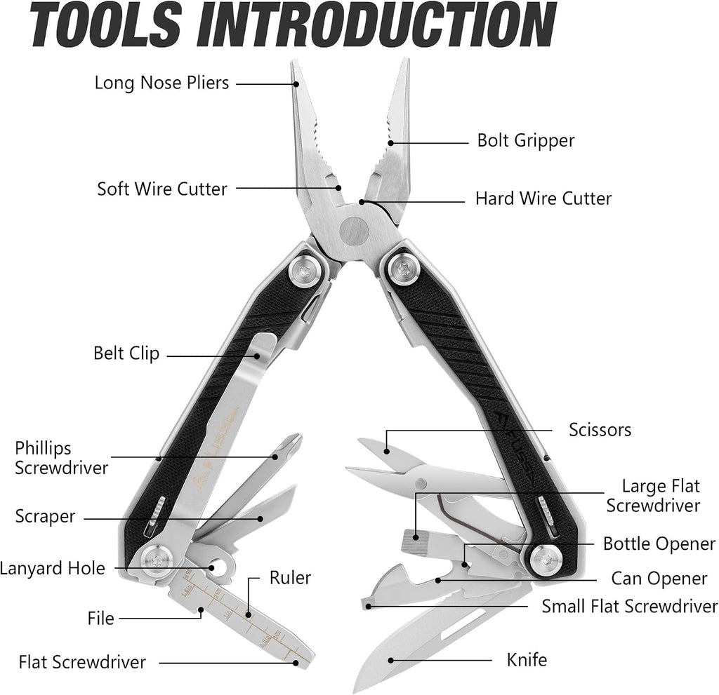 16-In-1 Multi Tool, EDC Multitool, Utility Multi-Tool | Gift for Men, G10 Handle, Stainless Steel, Pocket Knife