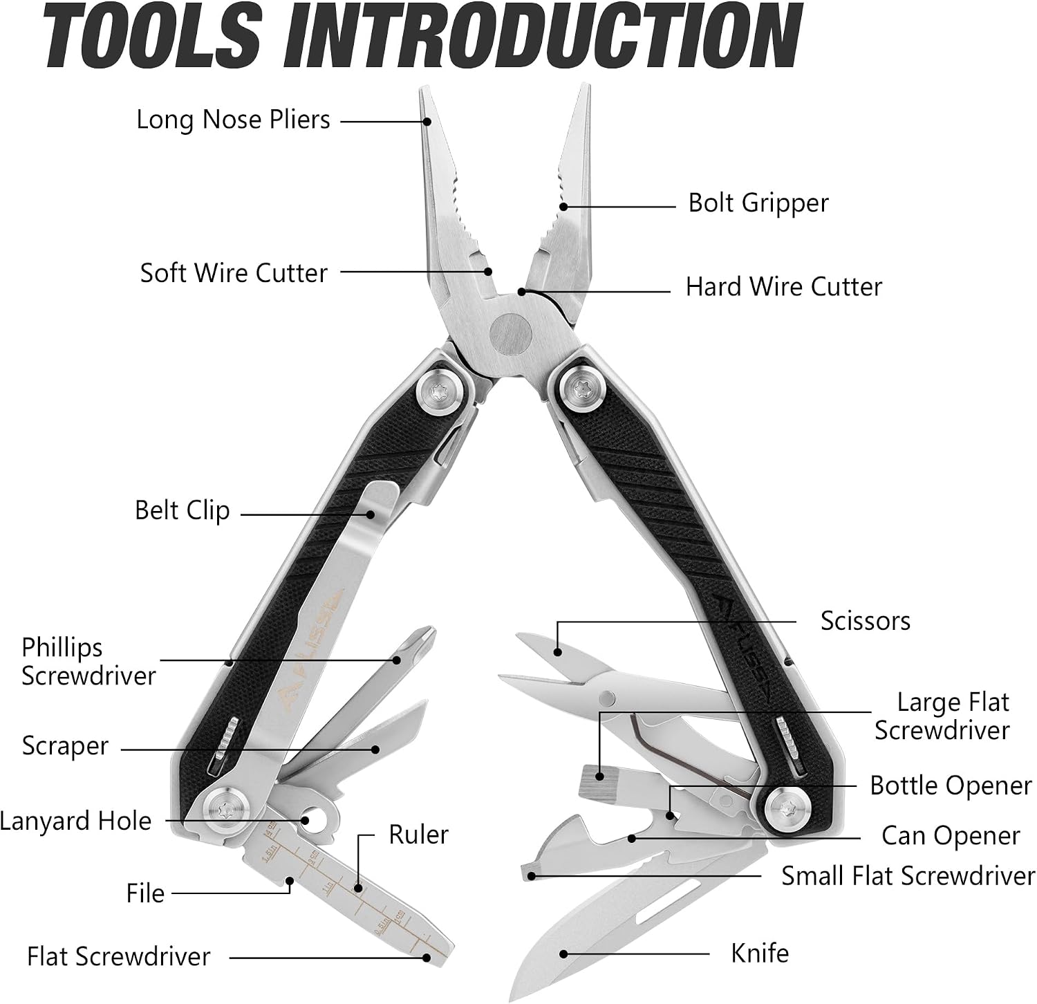 16-In-1 Multi Tool, EDC Multitool, Utility Multi-Tool | Gift for Men, G10 Handle, Stainless Steel, Pocket Knife