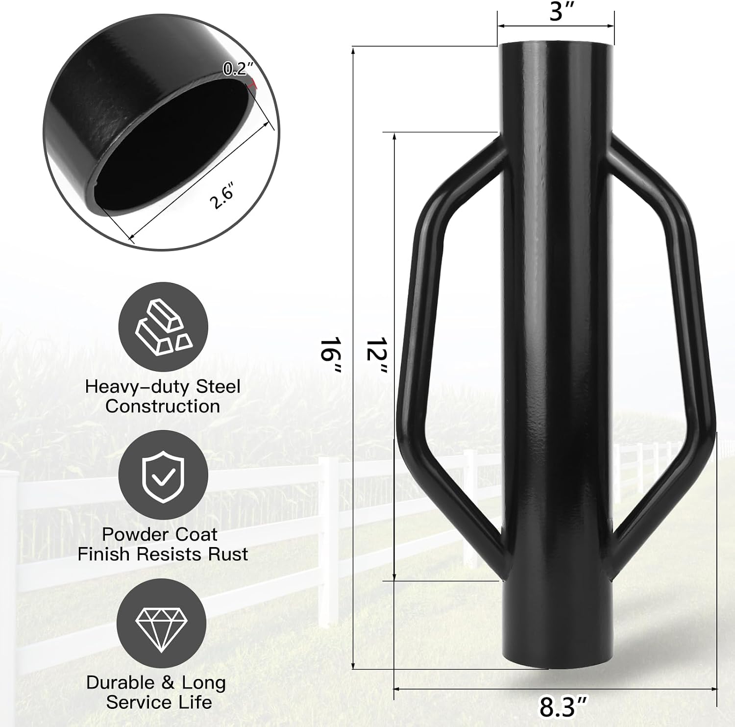 Fence Post Driver T Post Driver with Handle Metal Pounder Rammer for U Channel Wooden Fence 8LB