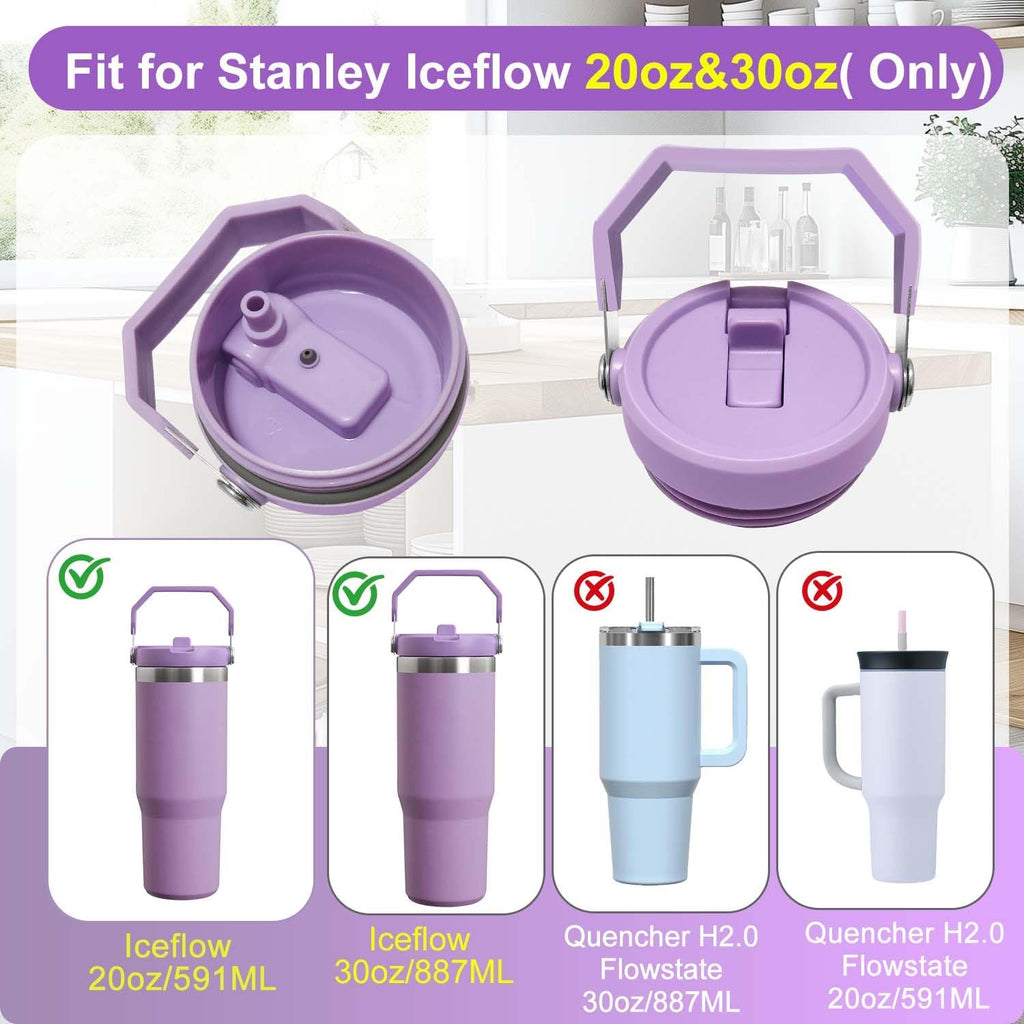 2-Pack Replacement Flip Straw Lids for Stanley IceFlow Tumbler 30oz and 20oz, Spill-Proof Cap with 2 Reusable Straws