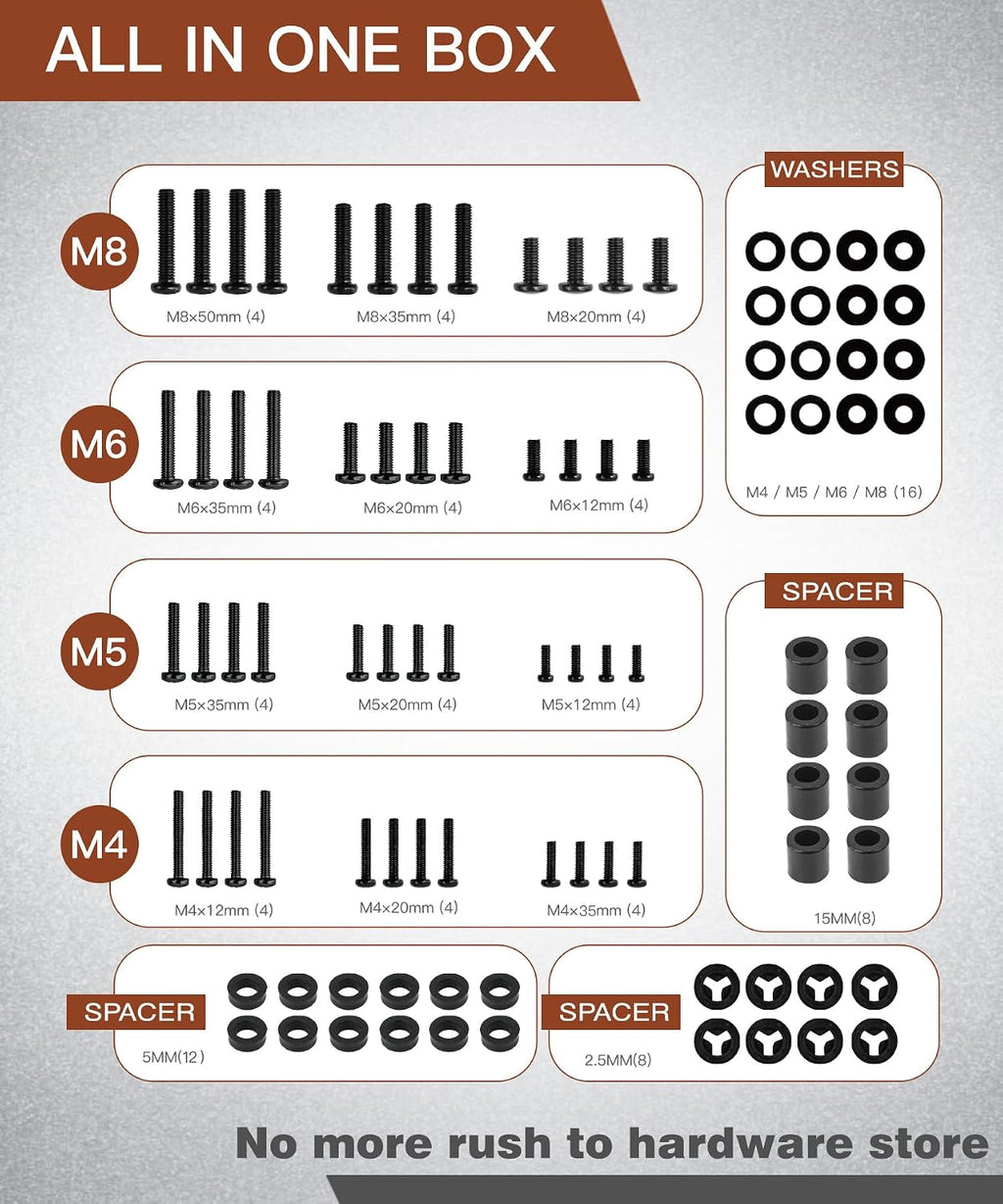 92PCS TV Mounting Hardware Screw Kit, M4 M5 M6 M8 Screws