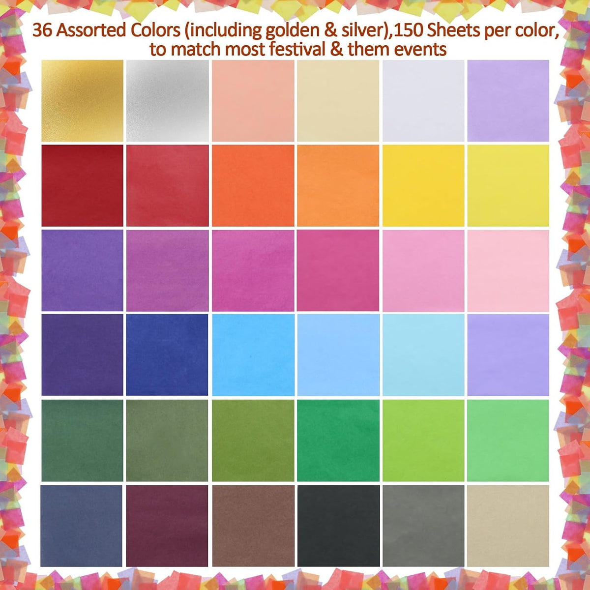 10800 PCS 1 Inch Tissue Paper Squares 36 Assorted Colors