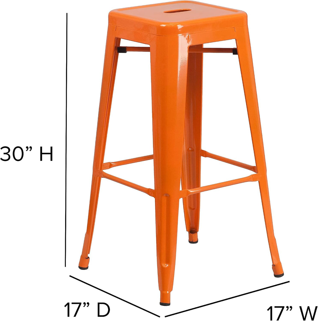 30 in Metal Indoor/Outdoor Barstool, Orange, 4-Pack