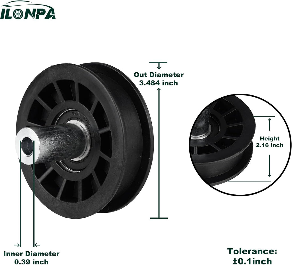 179114 ILONPA Flat Idler Pulley for 532179114 Husqvarna/Poulan/Murray/AYP Yth2448 Yth2148 CT131 CT141 CTH141 CTH151T CTH182T CTH192 Pxt15538 Pxt12538 Pxt16542 (2 Pack)
