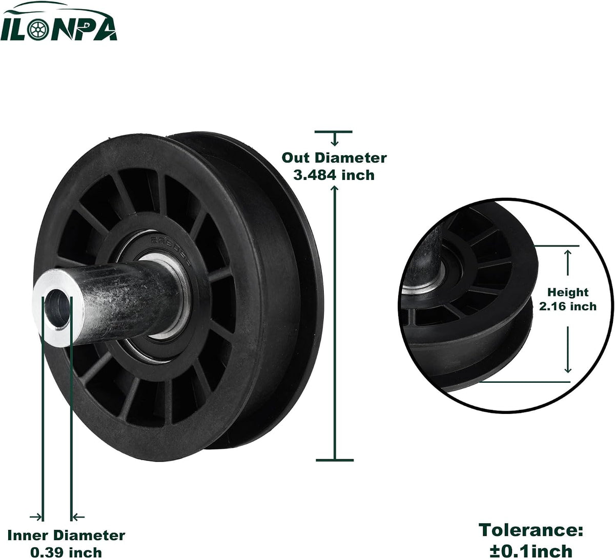 179114 ILONPA Flat Idler Pulley for 532179114 Husqvarna/Poulan/Murray/AYP Yth2448 Yth2148 CT131 CT141 CTH141 CTH151T CTH182T CTH192 Pxt15538 Pxt12538 Pxt16542 (2 Pack)