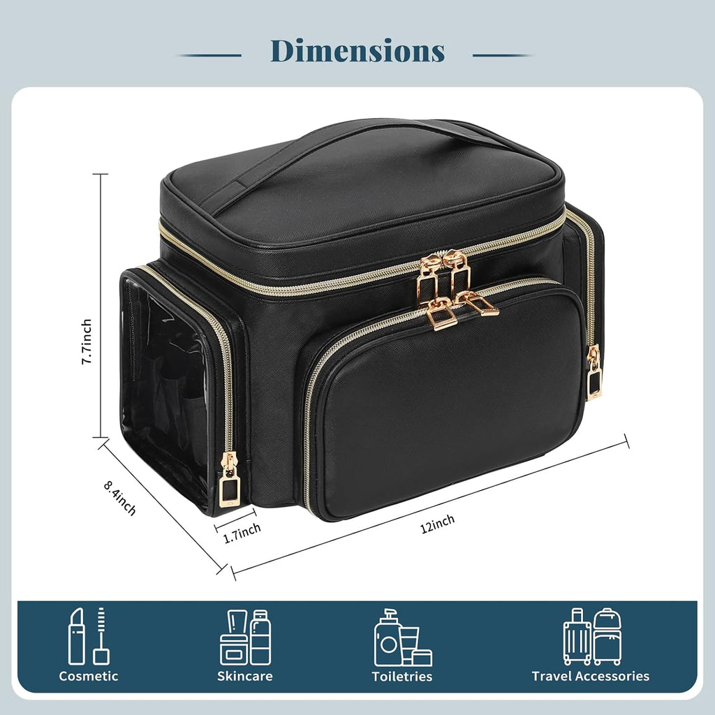 Large Makeup Bag with LED Mirror, Travel Makeup Bag Organizer for Women Girls with Makeup Brush Compartment & Two