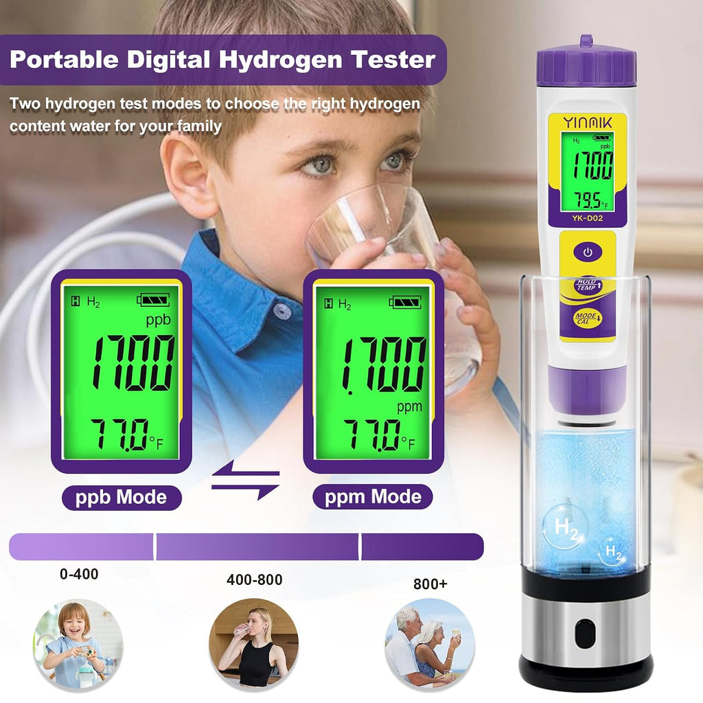 Hydrogen Water Tester, 6 in 1 pH TDS H2 EC ORP Temp Meter for Water