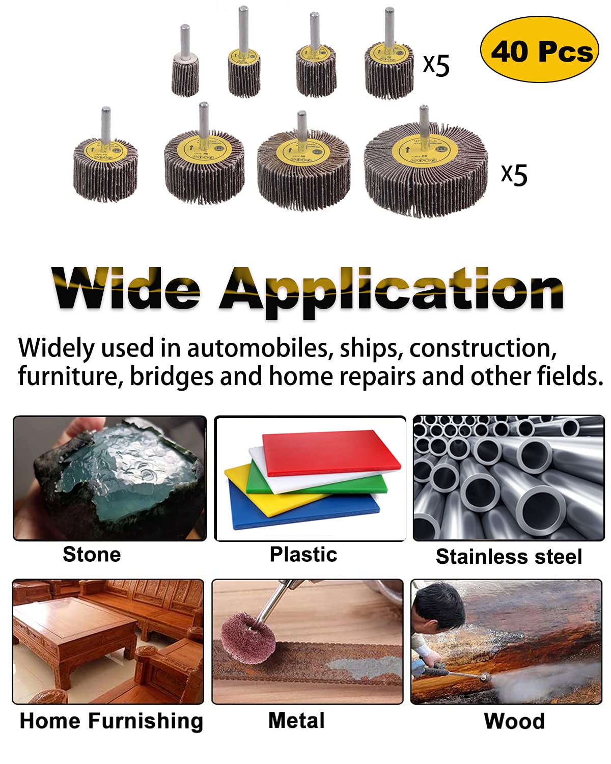 Rocaris 40 Pack 1/4" Abrasive Flap Wheel Sander Set, 8 Sizes