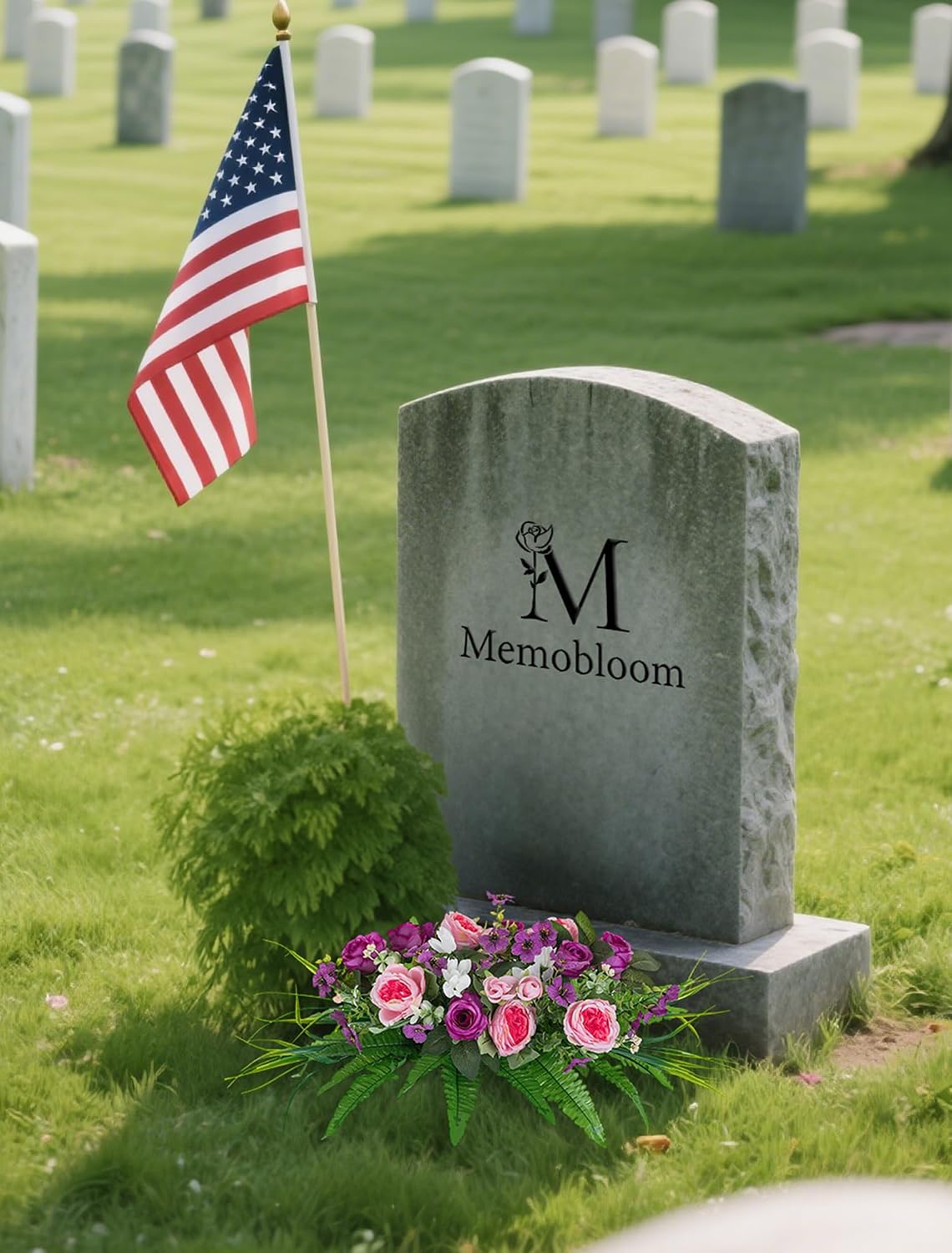 Artificial Cemetery Flowers with Stake: Pink Purple Grave Decor