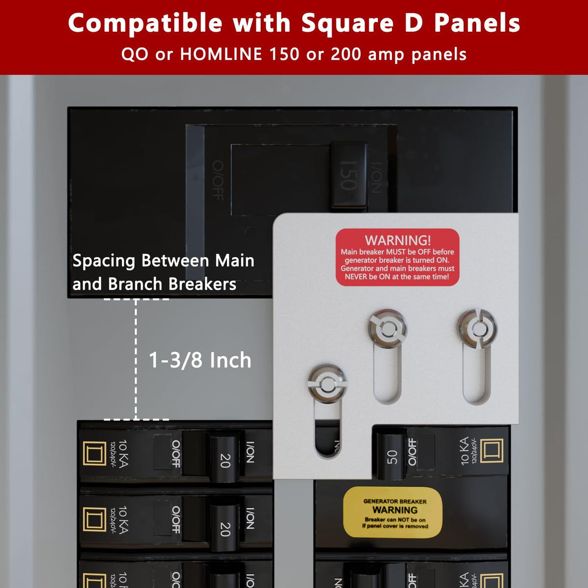 Generator Interlock Kit for Square D QO & Homeline 150/200 Amp Panels