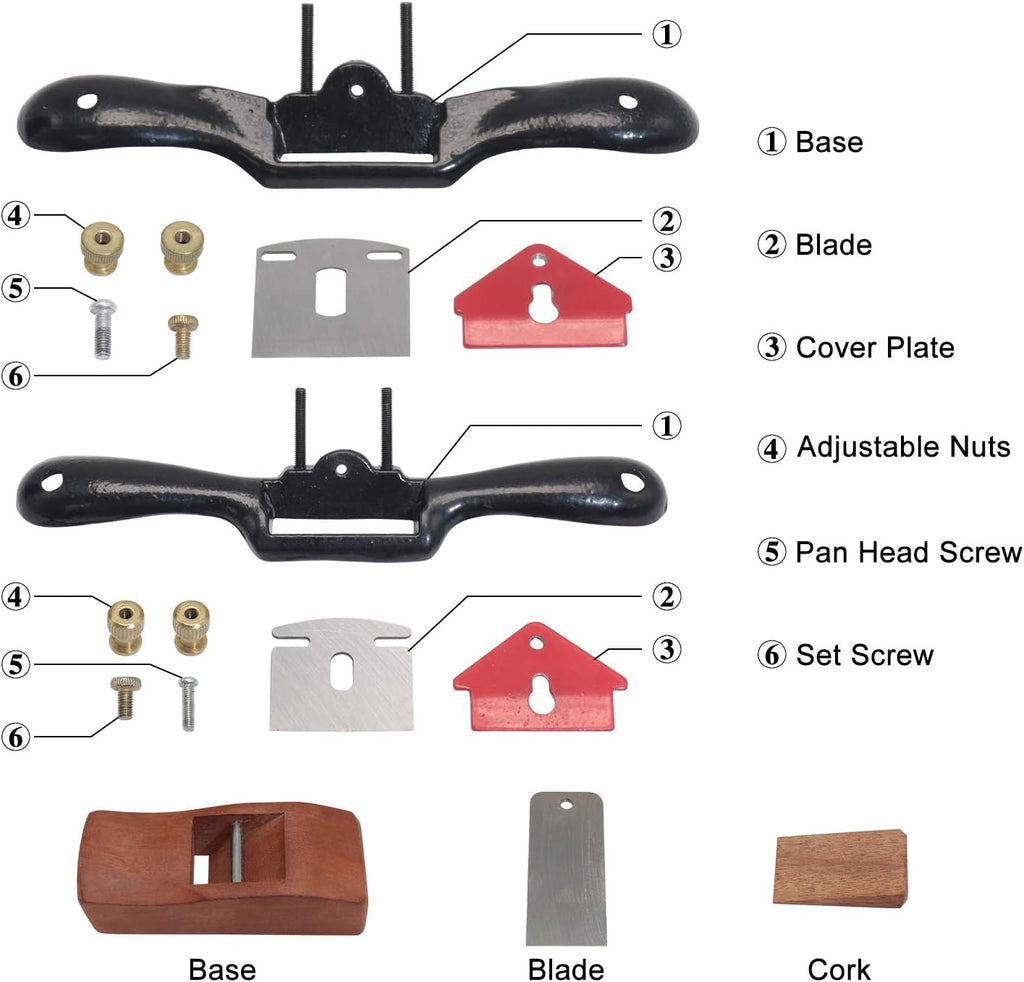 9"/10" Adjustable Flat Spokeshave Set with 6pcs Metal Blades & 1pc Plane | Portable Woodworking Planes, Ergonomic
