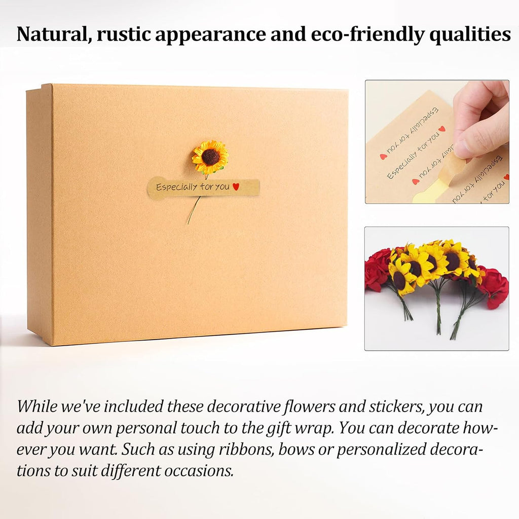 Gift Boxes with Lids for Presents, Set of 6 Empty Gift Boxes, Natural and Rustic Kraft Gift Wrap Boxes, Versatile